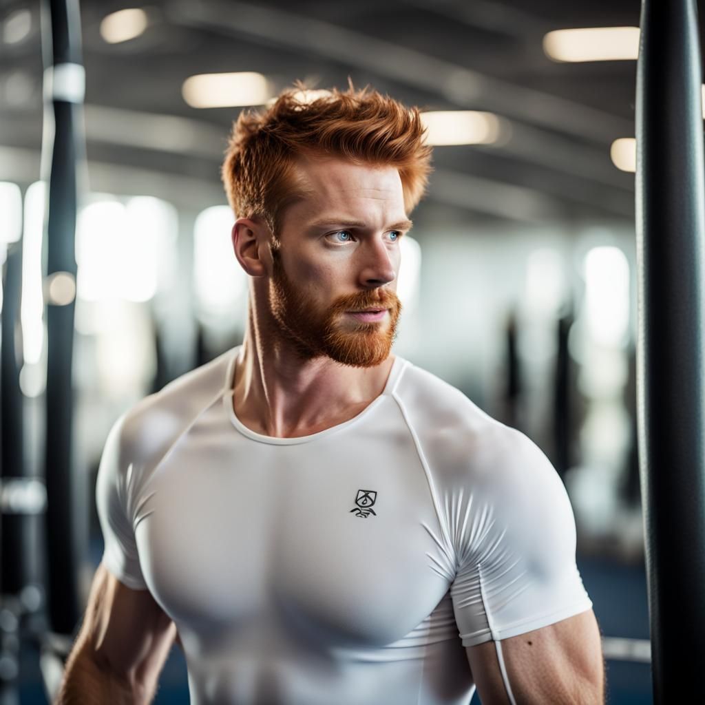 Muscular Ginger Athlete on Gymnastics Rings