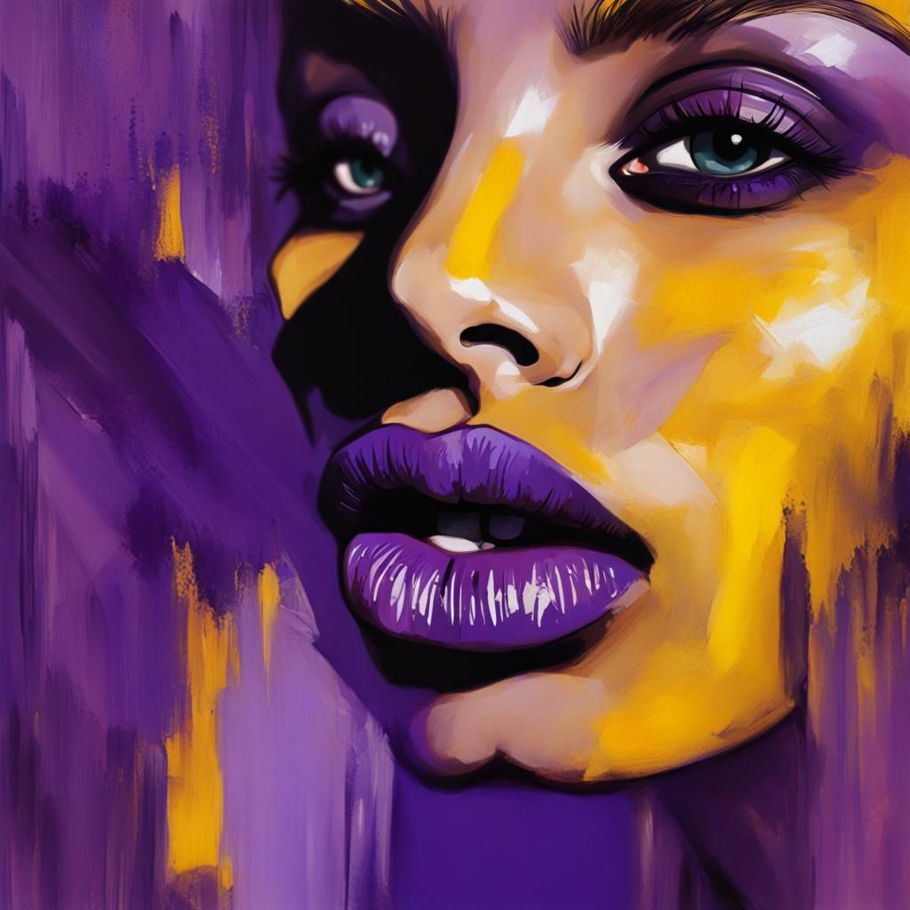 Beautiful Woman with Purple and Yellow Abstract Makeup