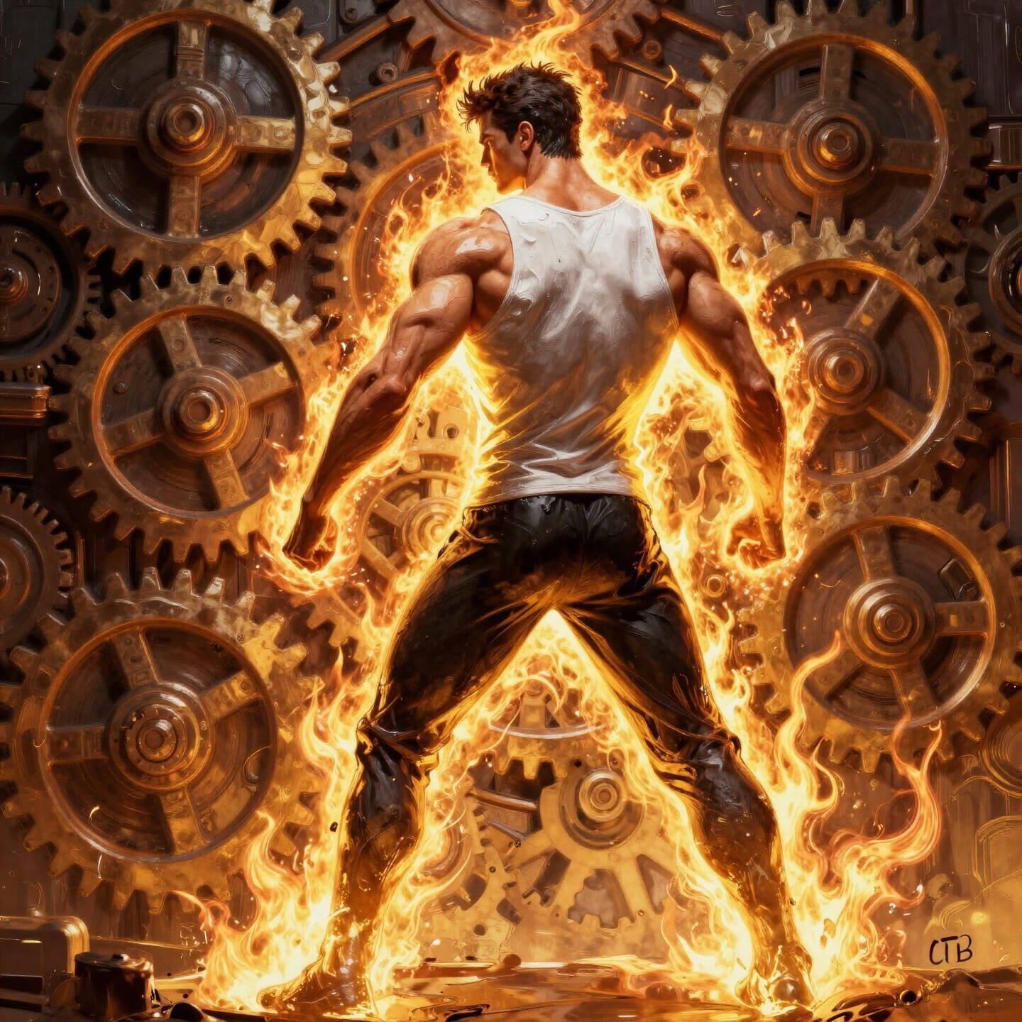 Masculine Figure with Molten Light and Clockwork Gears