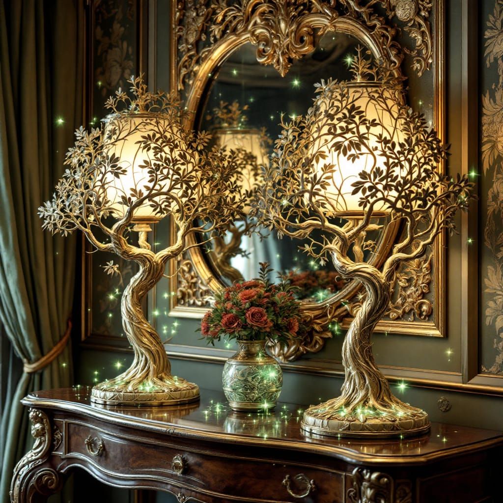 Ornate Tree Lamp with Firefly Lights