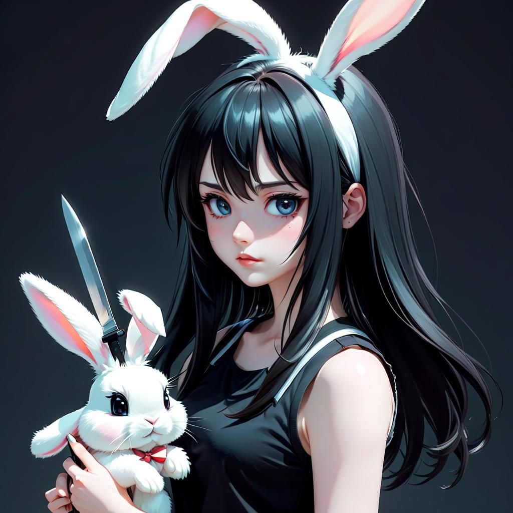 Cute Anime Girl with Bunny Ears in Manga Style