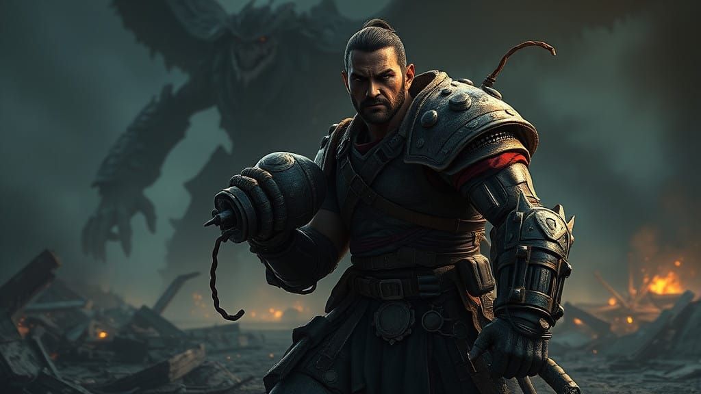 Gritty Post-Apocalyptic Warrior Stands Ready for Battle