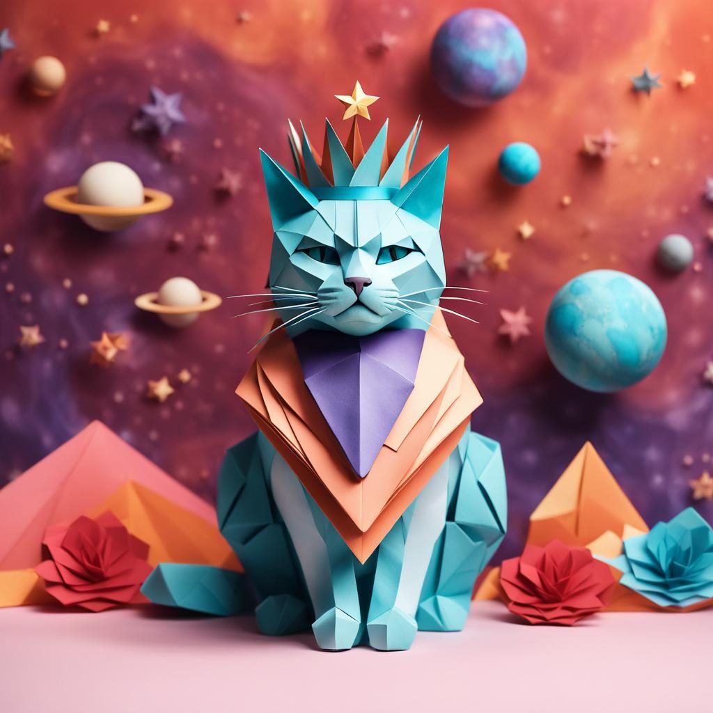 Origami Papercraft Cat Queen Among Stars