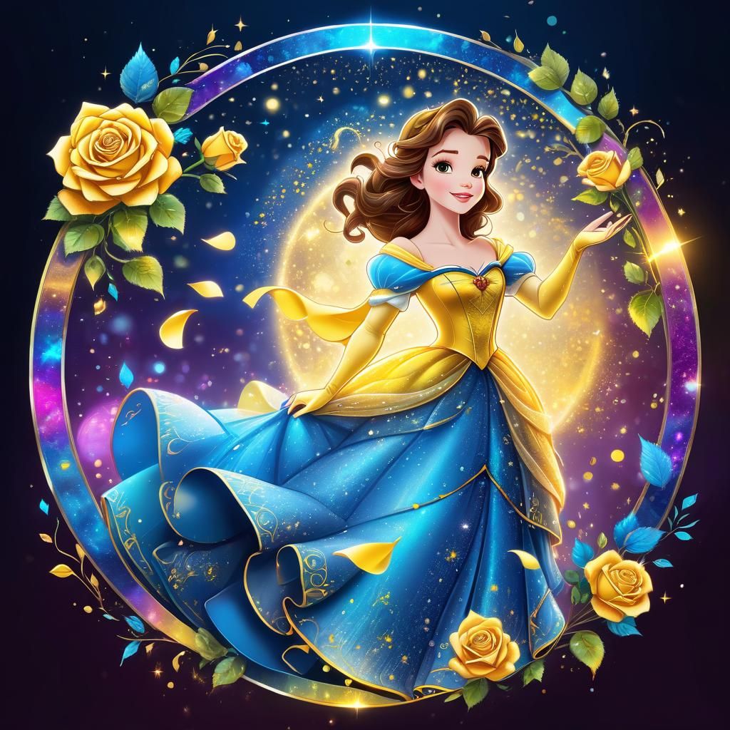 Belle Dancing in Magical Gown: Ink Drawing