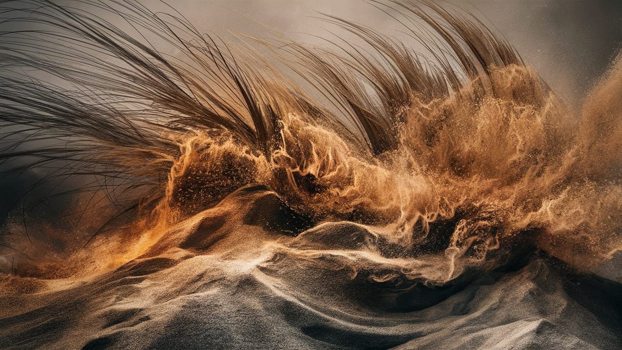 Abstract Sandstorm Art with Scratchy Lines and Golden Partic...