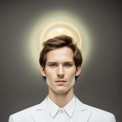 Angelic Male Model in Glass Bottle, Professional Photo