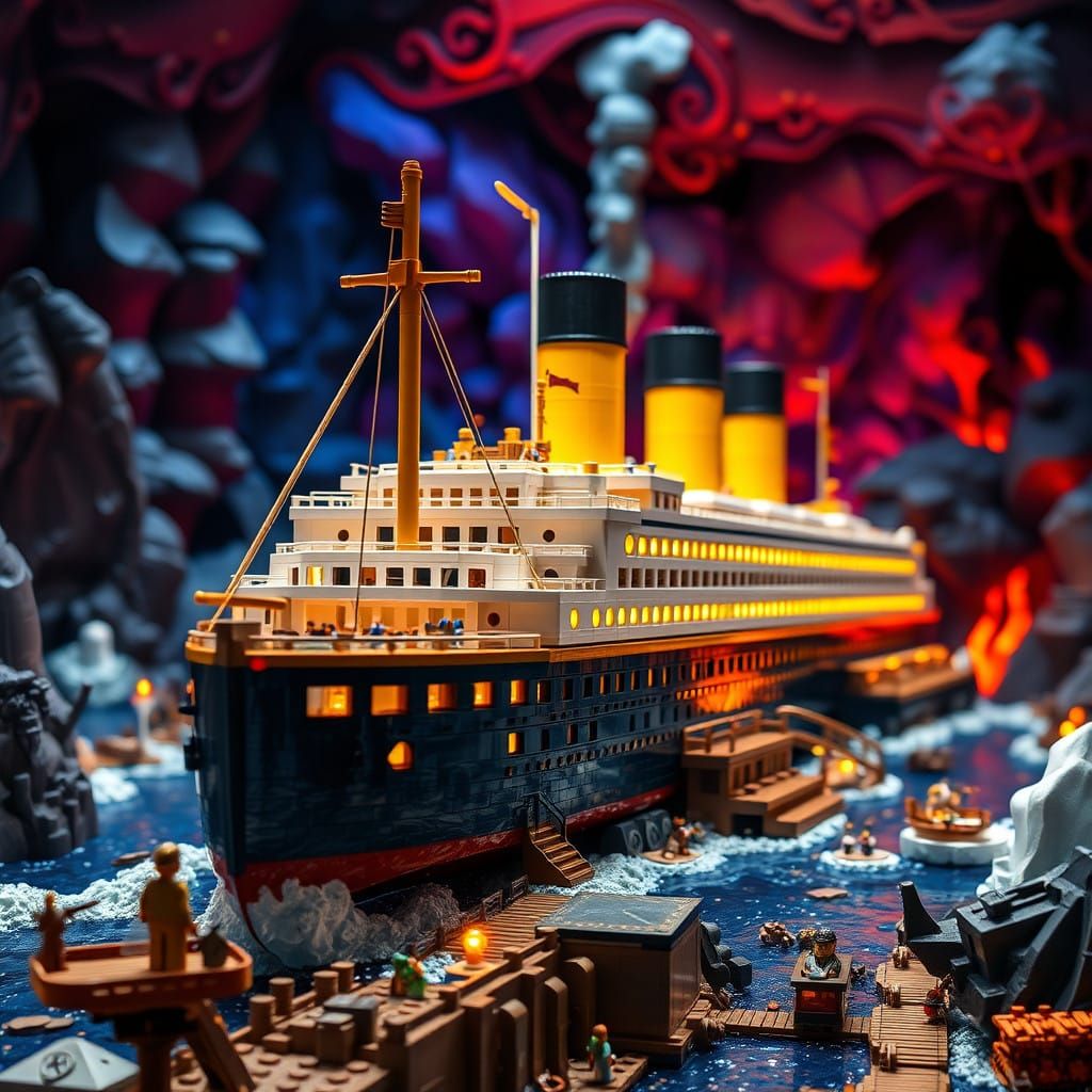 Surreal LEGO Titanic Diorama in Vibrant 8k Resolution