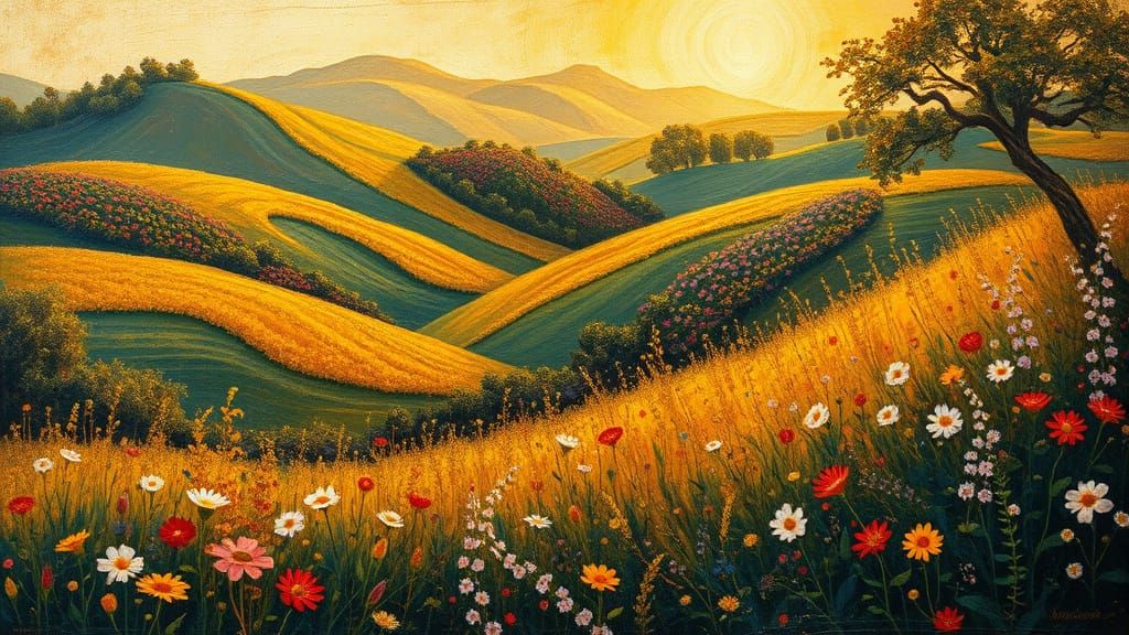 Surreal Garden Blooms in Impasto Golden Light