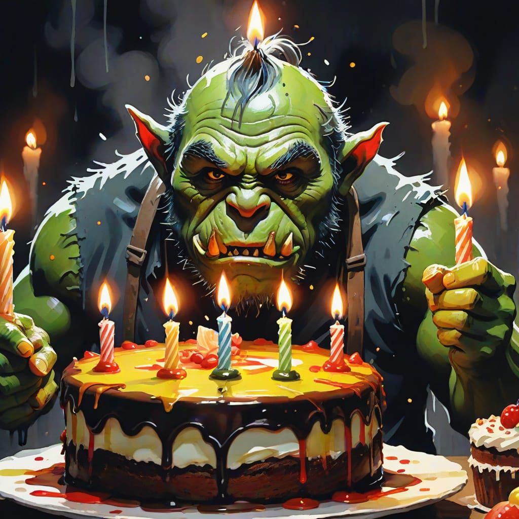 Orc Birthday in Sumi-e Style with Gouache Colors