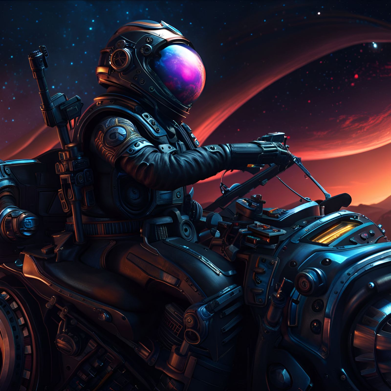 Futuristic Police Officer on Spaceship Bridge