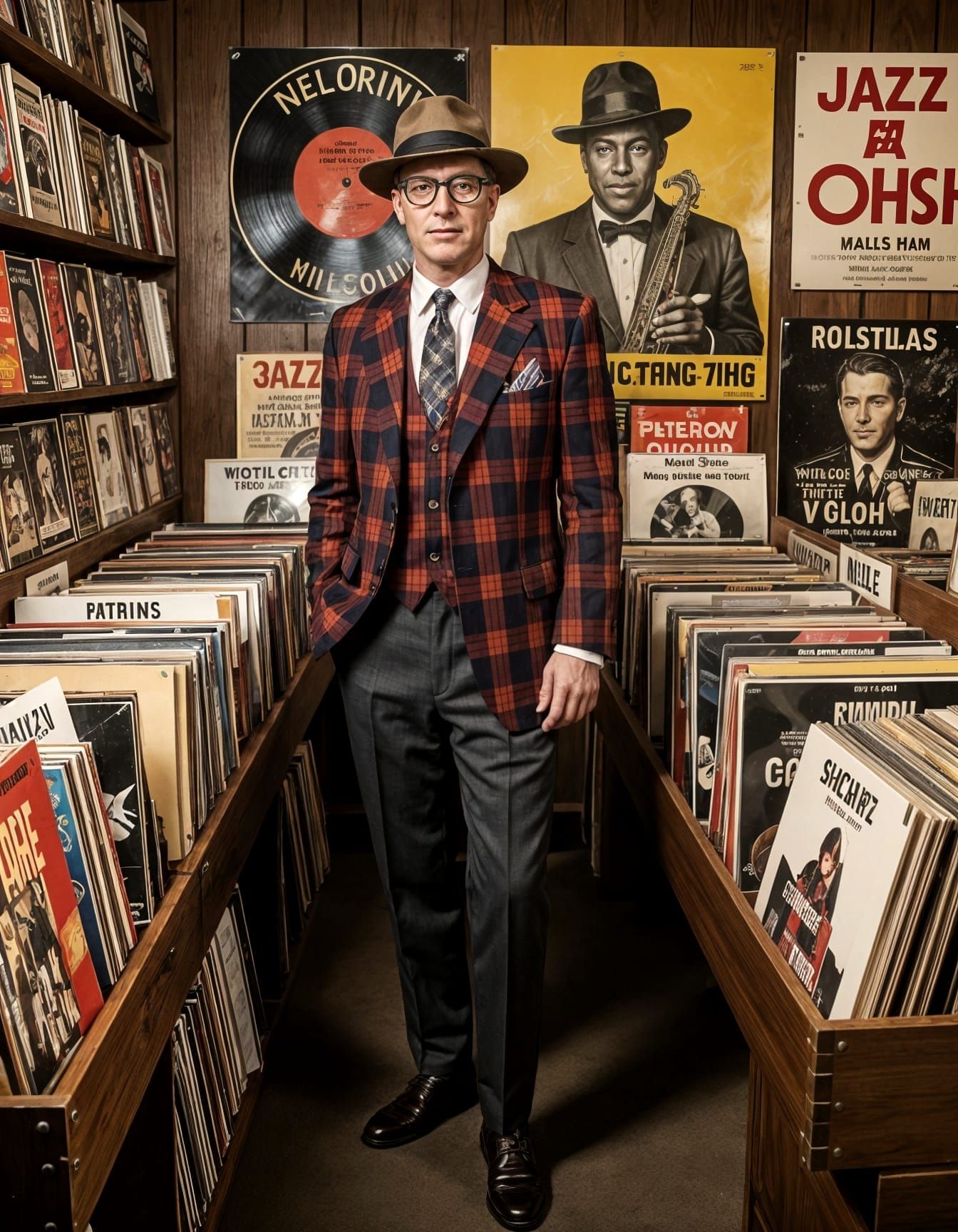 Vintage Record Shop Scene in Documentary Style