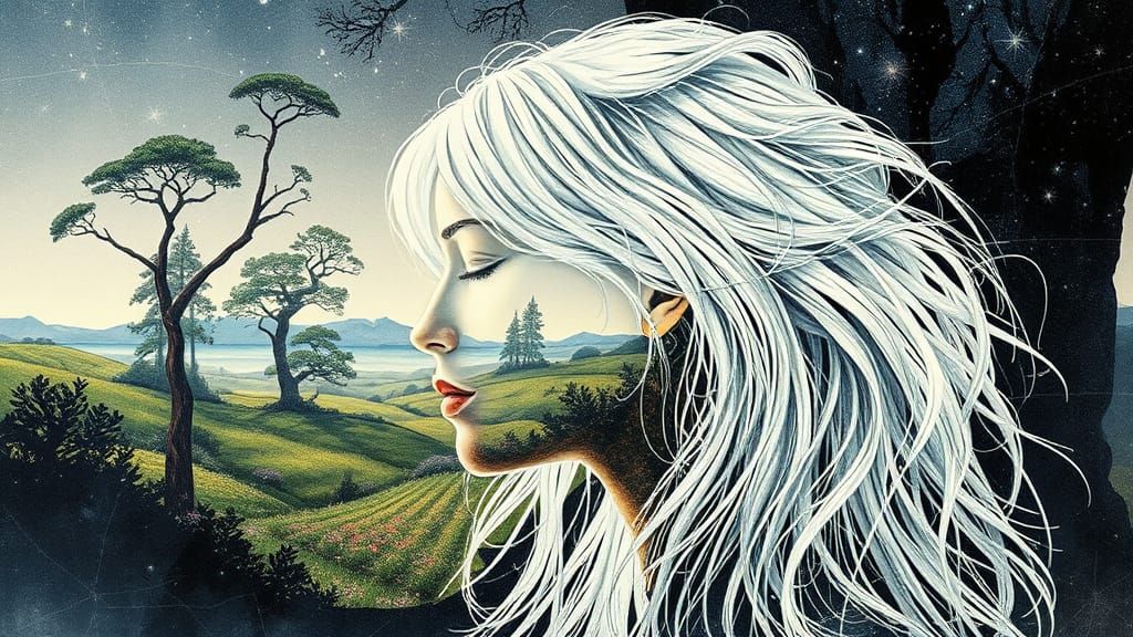 Woman's Silhouette Merged with Nature's Beauty