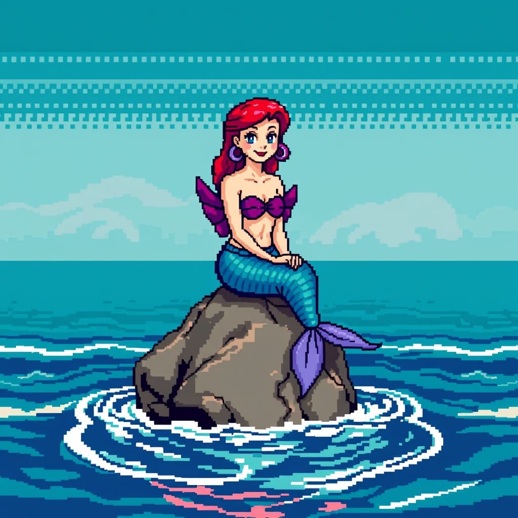 Pixel Art Mermaid Closeup in 16-Bit Sega Genesis Style