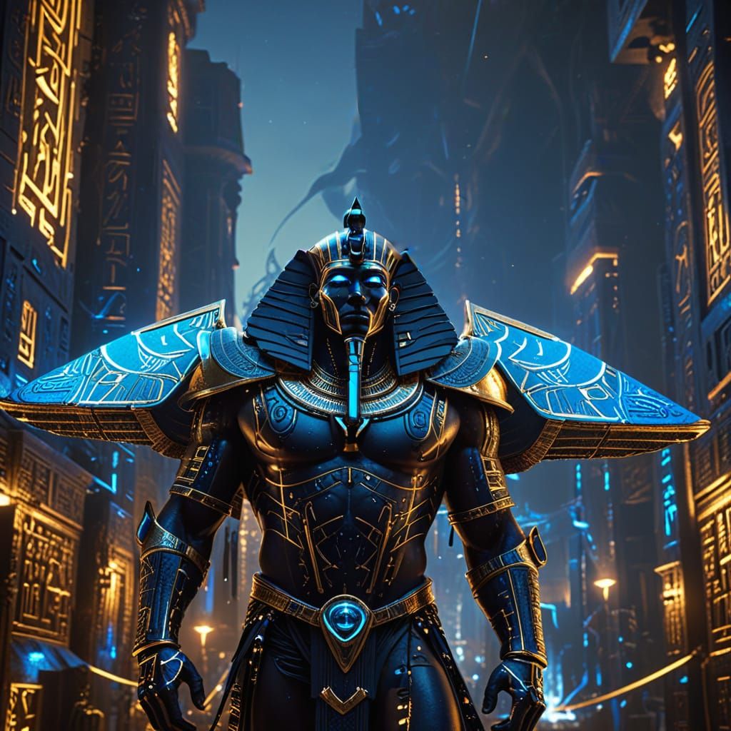 Egyptian Pharaoh in Futuristic Dark Fantasy Art