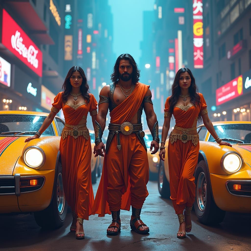 Indian Superheroes in Futuristic Metropolis, Digital Art