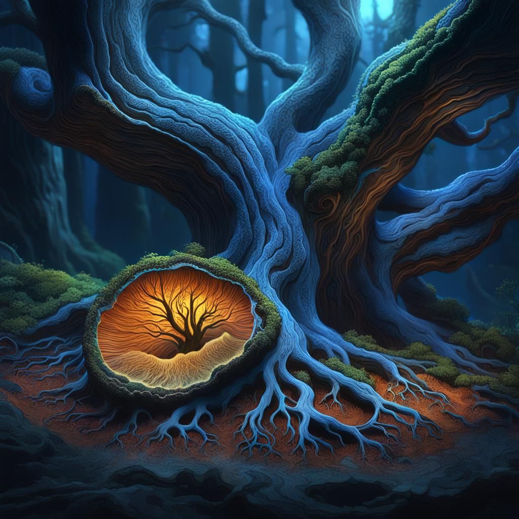 Fantasy Tree Concept Art with Glowing Mycelium