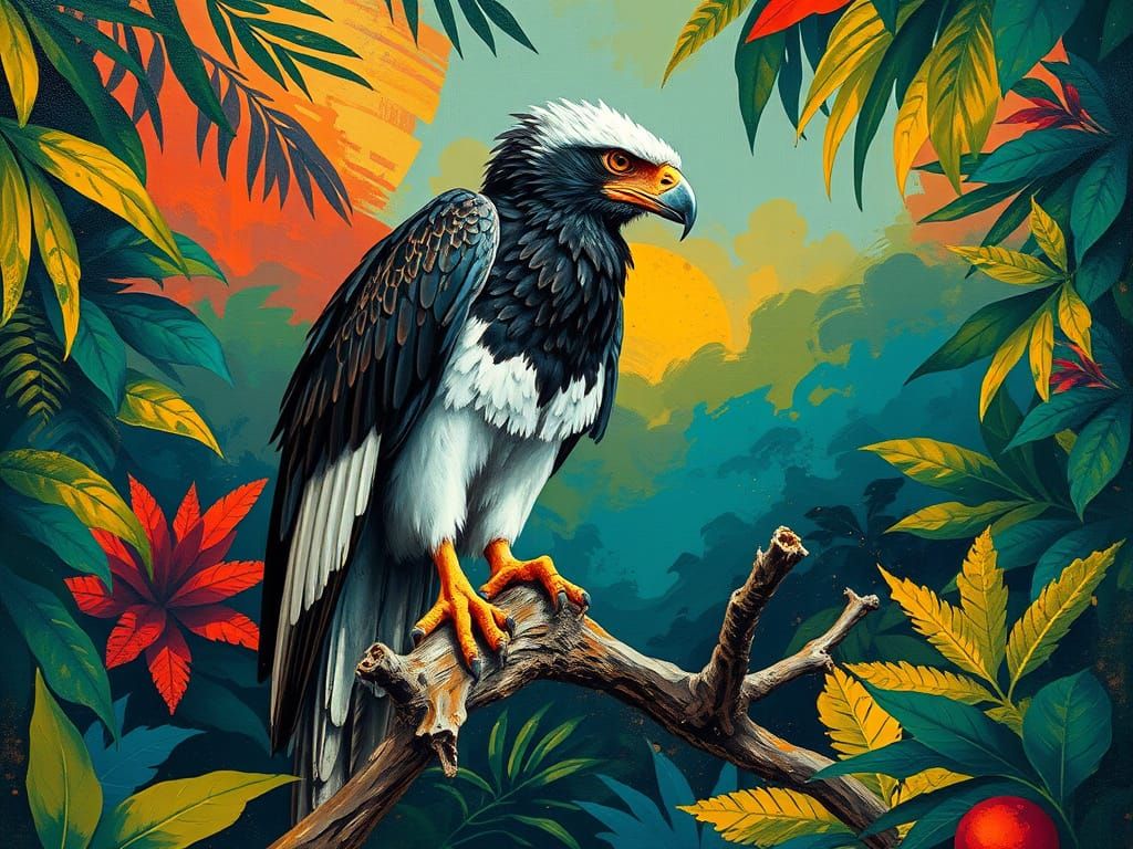 Majestic Harpy Eagle in Tropical Paradise, Impasto Painting ...
