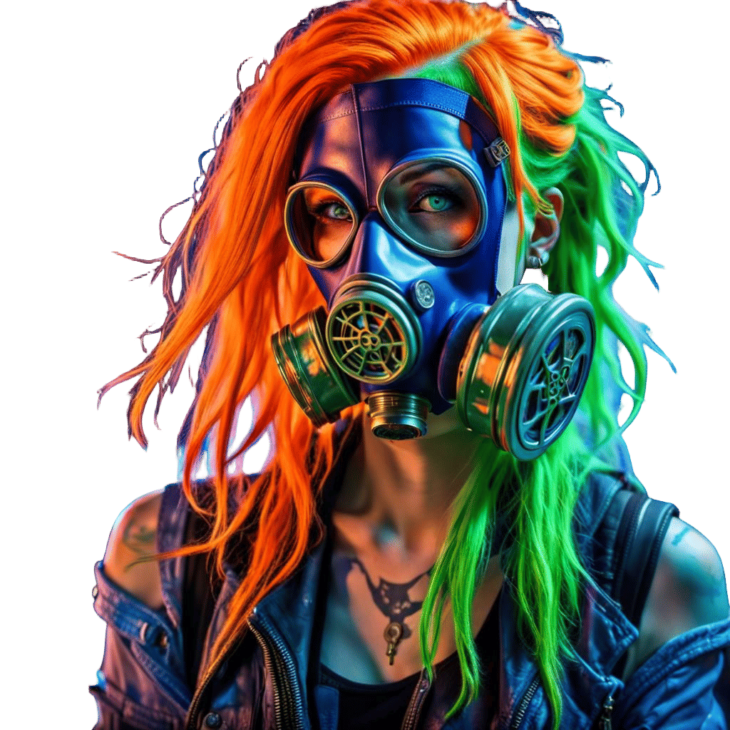 Cyberpunk Girl in Toxic Fumes with Steampunk Mask
