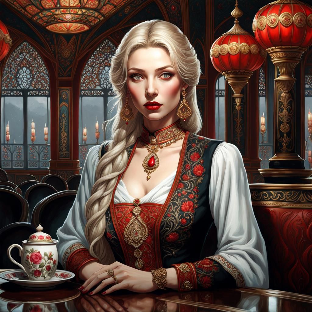 Beautiful Woman Portrait in Gothic Art Nouveau Style