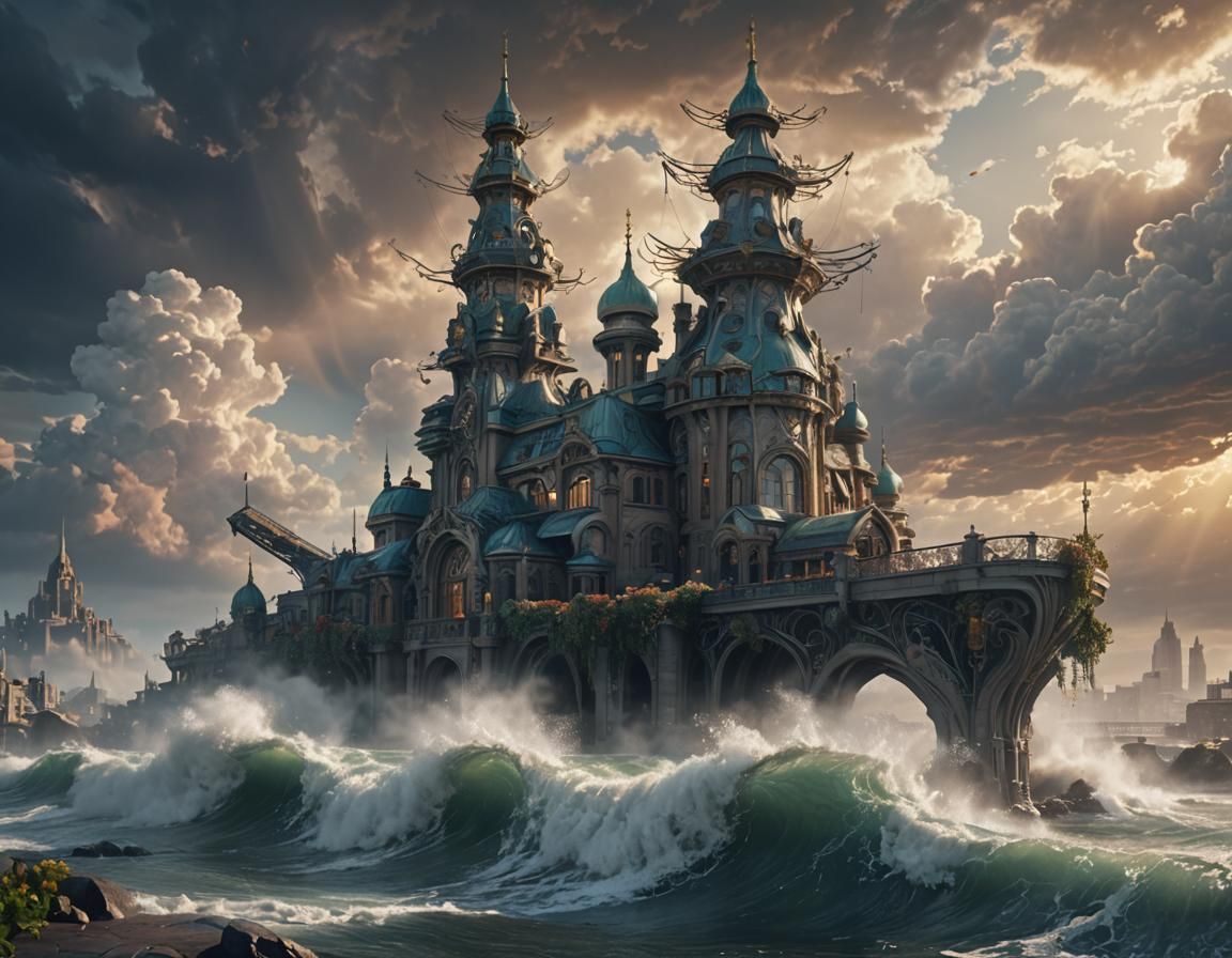 Art Nouveau Cityscape with Floral Details