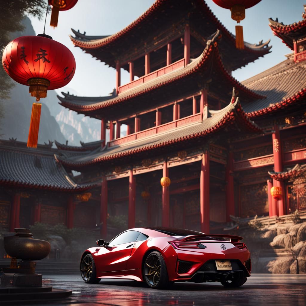 Acura NSX in Chinese Temple: Detailed Matte Painting