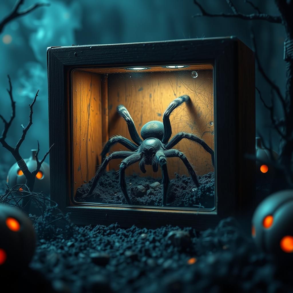 Eerie Halloween Guess Box with Tarantula, 8K