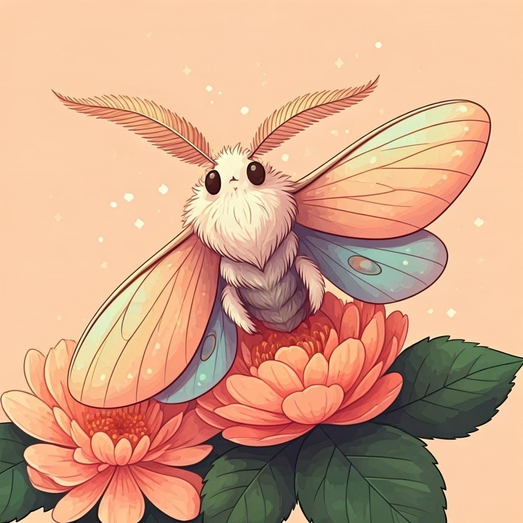 Whimsical Pastel Moth on Floral Arrangement