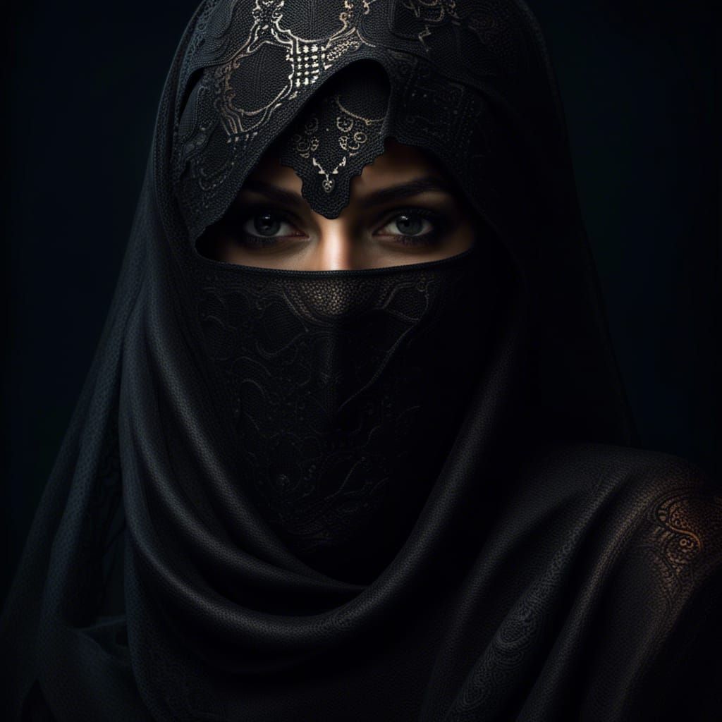 Enigmatic Persian Woman in Niqab: Surreal Art