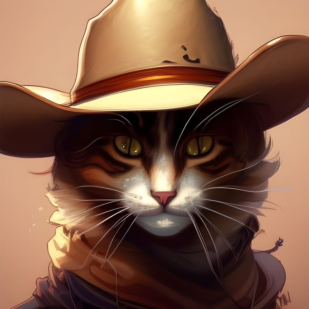 Cute Cat Portrait with Cowboy Hat