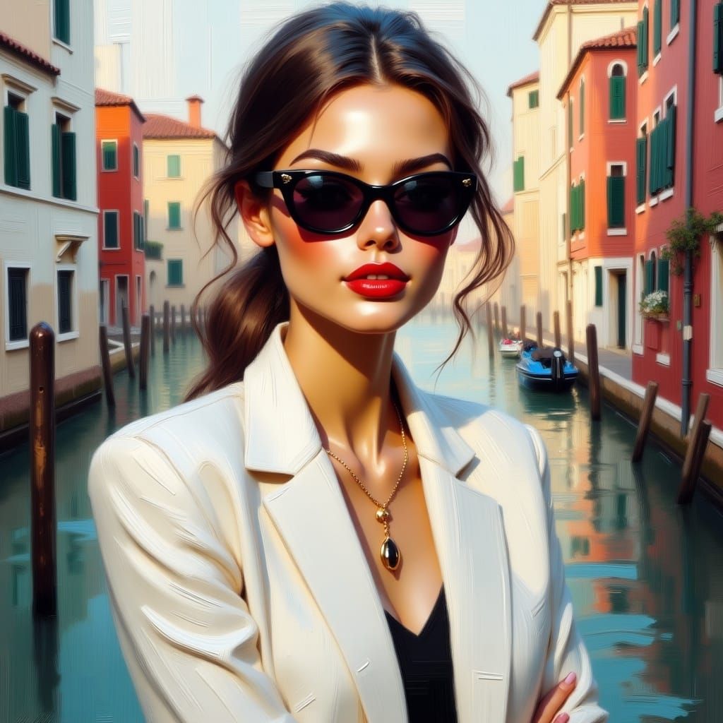 Elegant Woman in Italian Cityscape