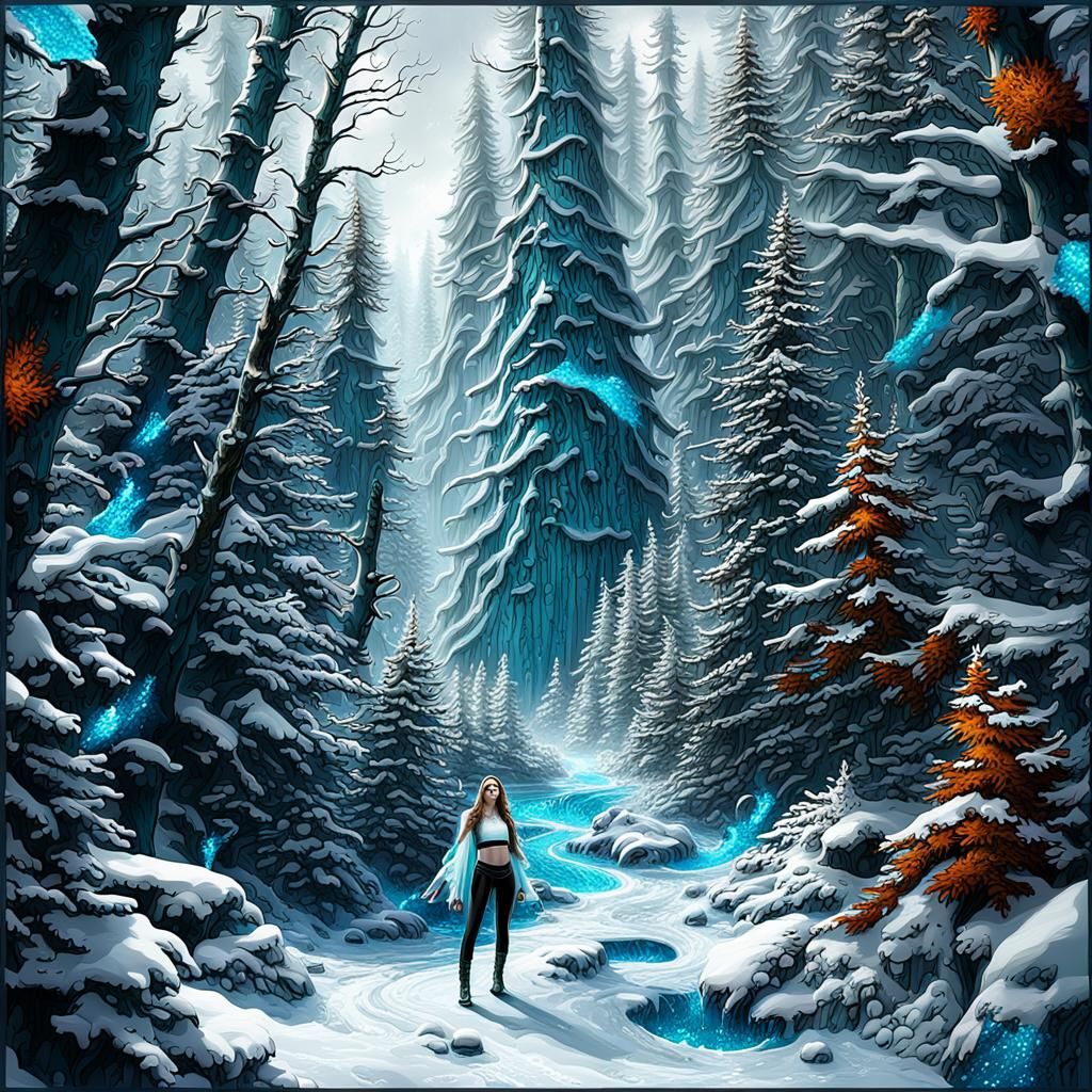 Snow Crystal Forest Girl with Ice Necklace