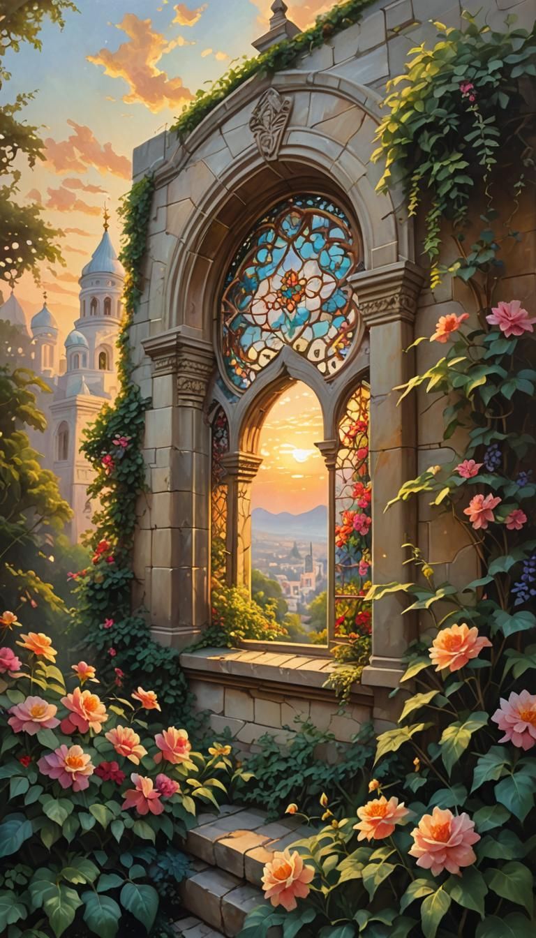 Historic Cityscape at Sunset: An Oil Painting