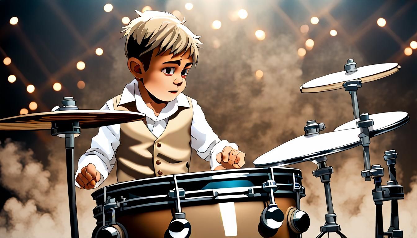 Epic Drummer Boy's Watercolor Rock Performance
