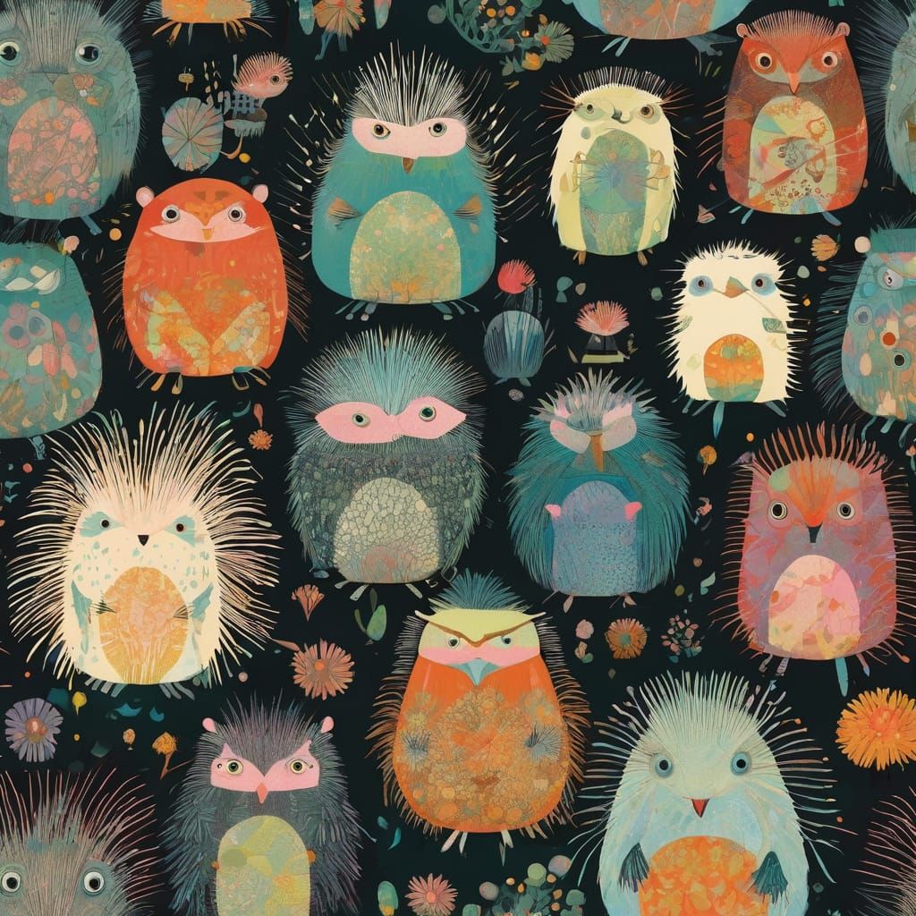 Charming Porcupine Family in Pastel Illustration