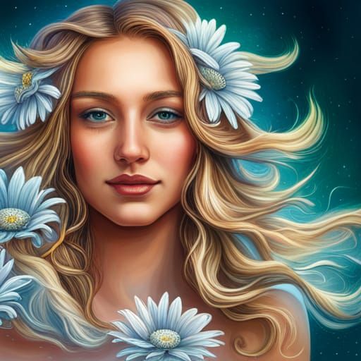 Girl in Daisies: Holographic Astral Illustration