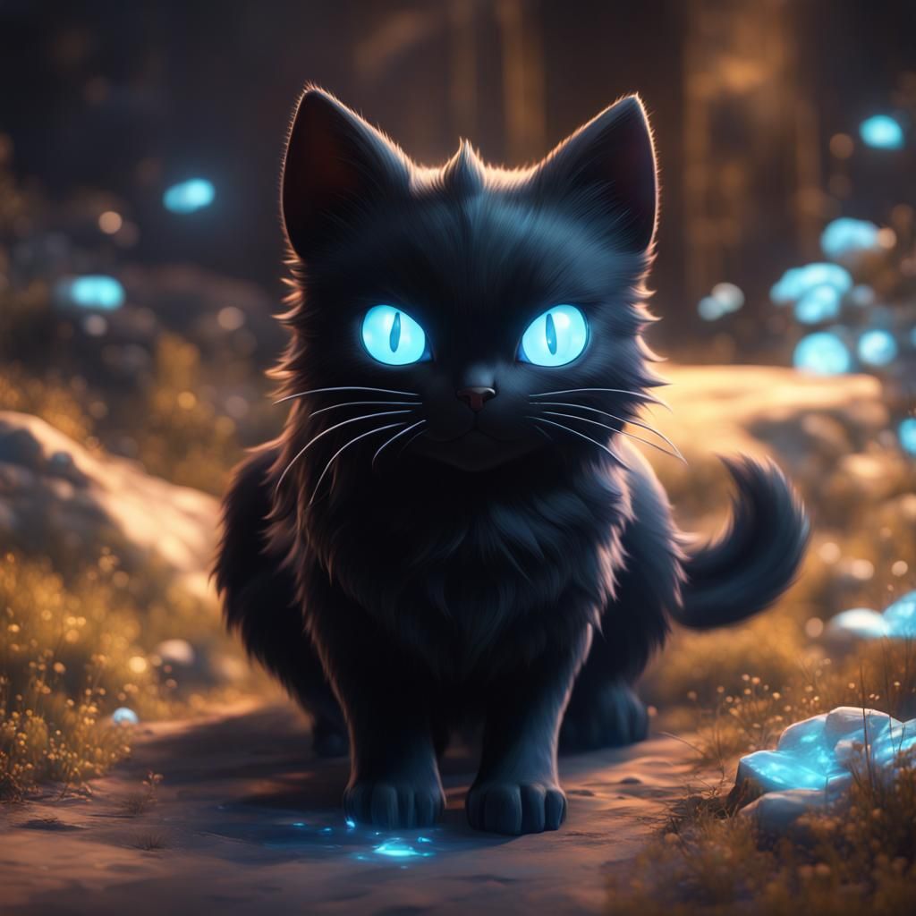 Glowing Black Cat Pokémon: Detailed Fantasy Art