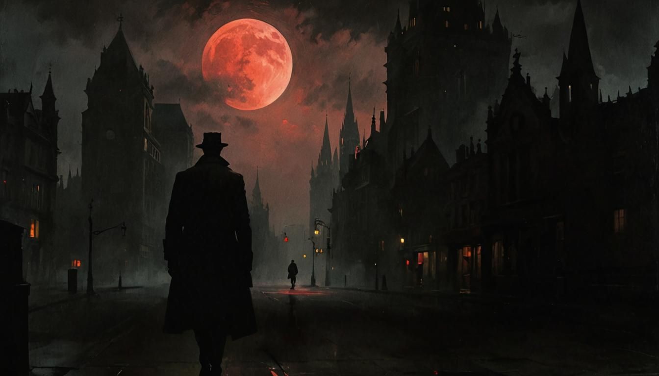 Gothic Noir: Figure Under a Blood Moon