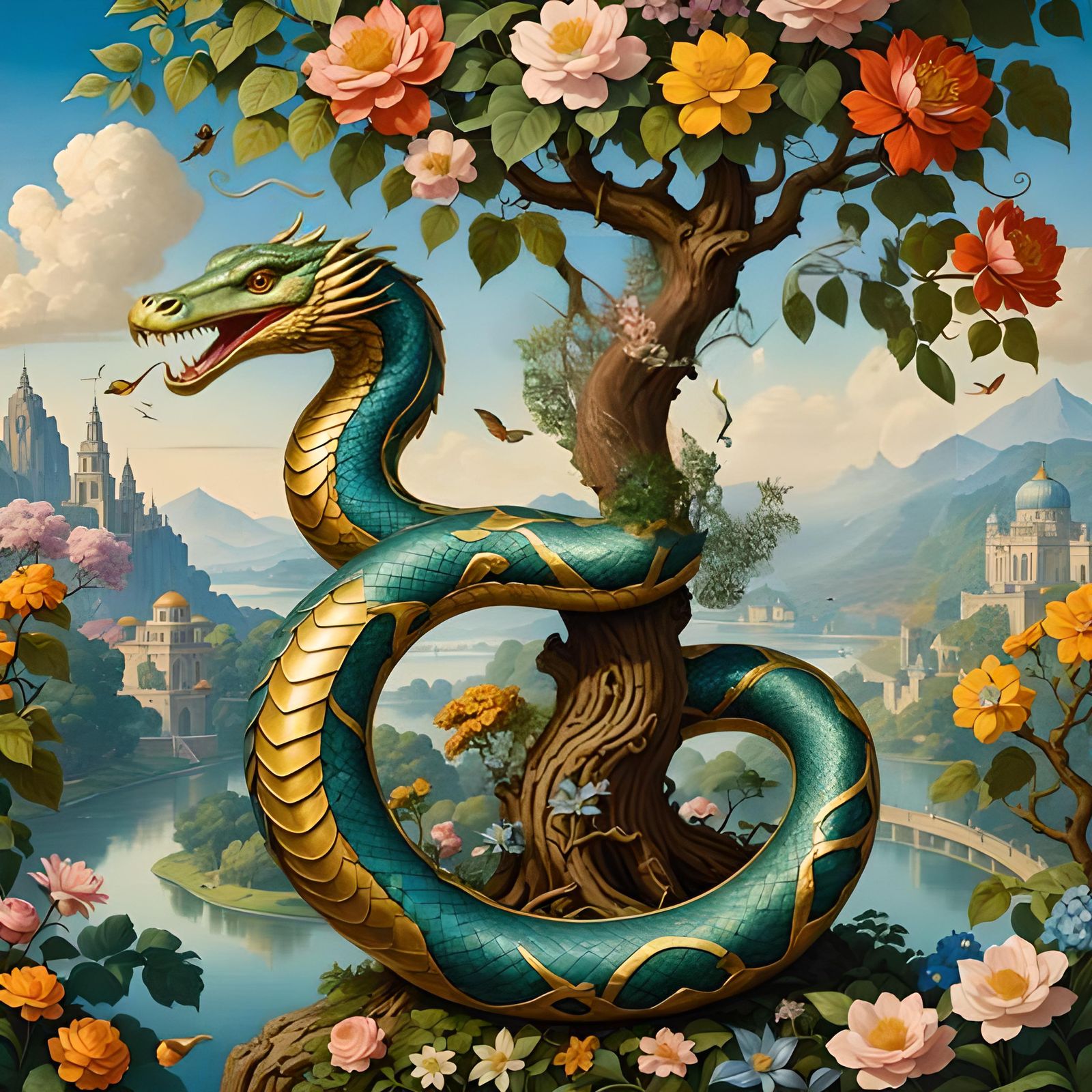 Serpent Wrapped around a Tree in the Eden Garden