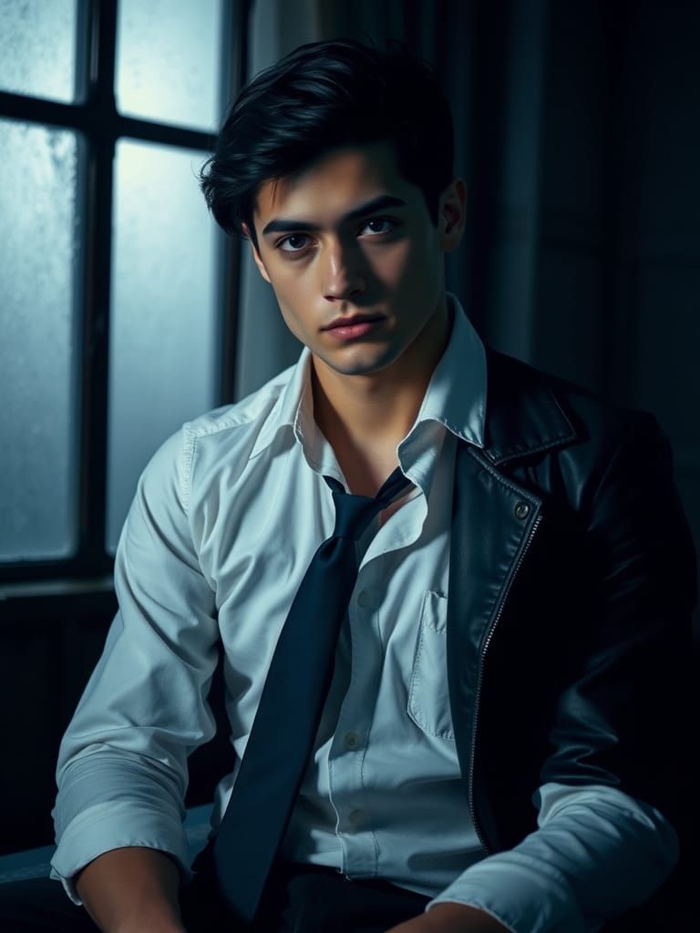 Mysterious Young Man in a Dimly Lit Room