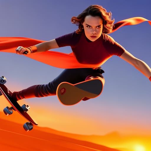Daisy Ridley Skateboarding: Pixar-Style 3D Digital Art