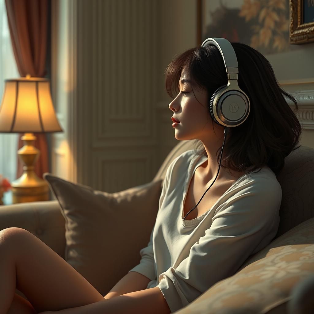 Lofi Girl in Classic Room, Photorealistic Digital Art