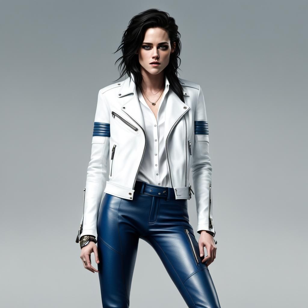 Realistic Photo of Kristen Stewart in Leather Pants