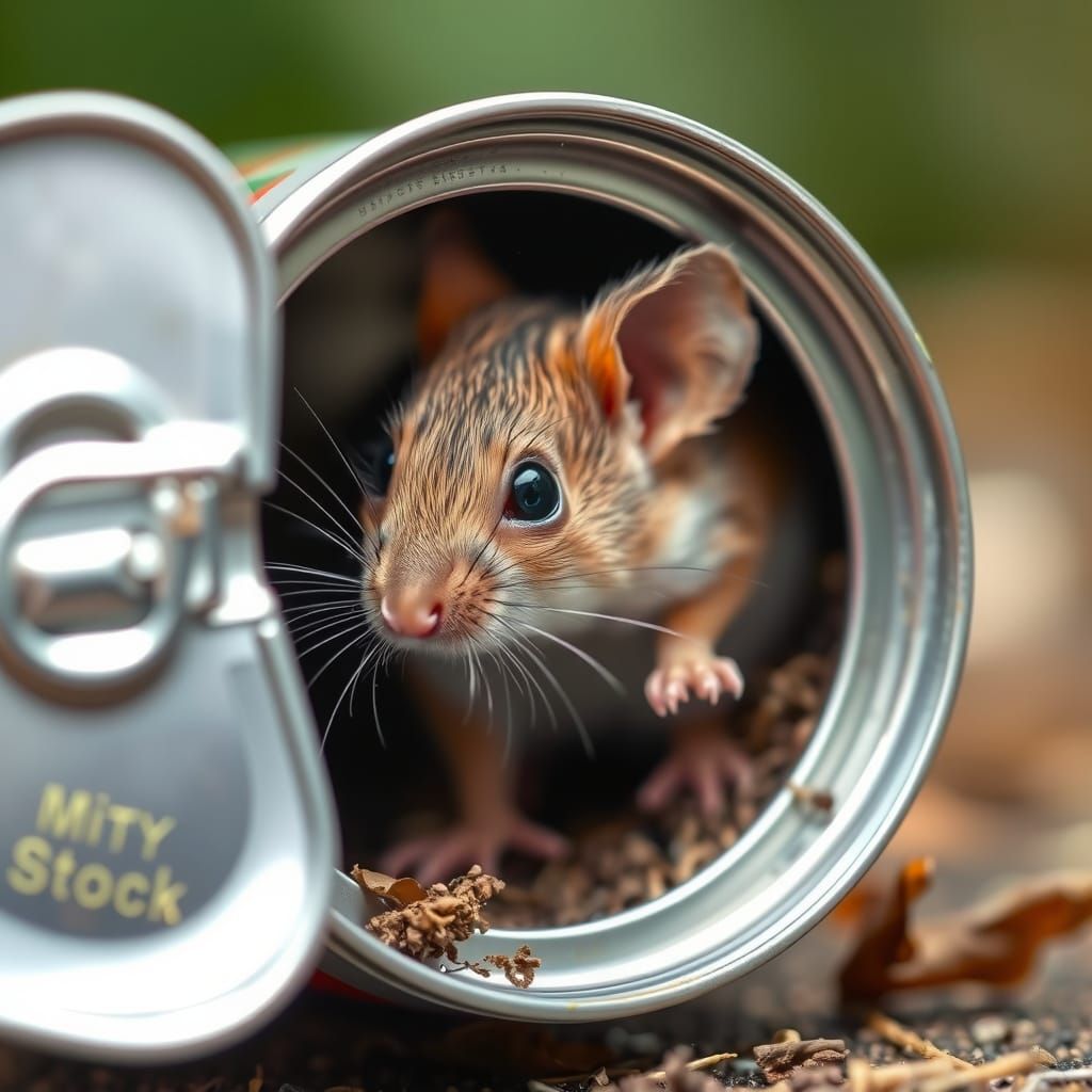 Shy Mouse Hiding Inside a Can