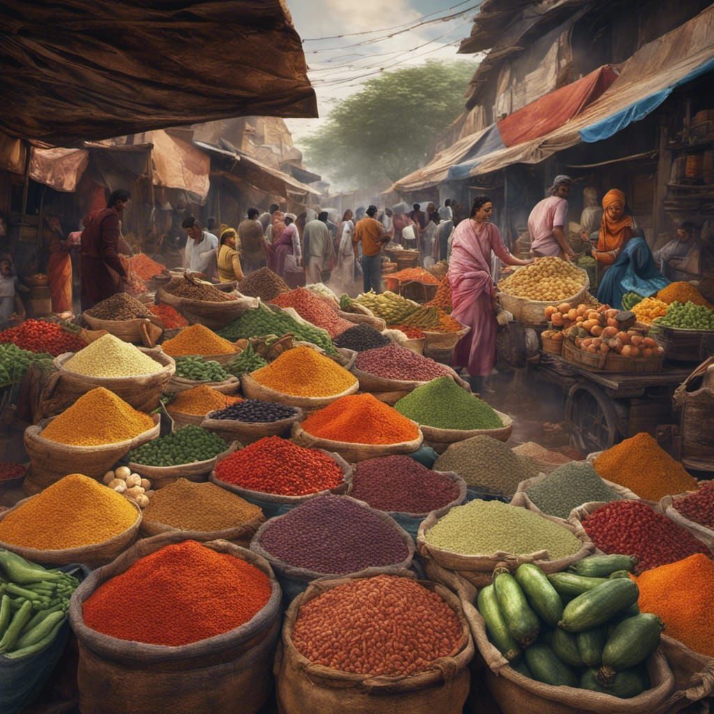 Indian Farmers Market: Hyperrealistic Detailed Painting