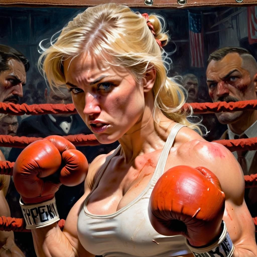 Intense Female Boxer in Vintage Comic Art Style