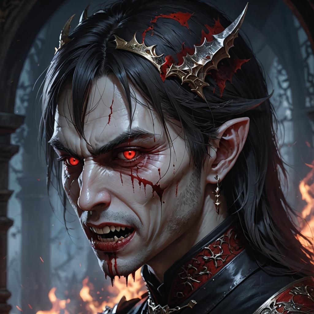 Menacing Vampire in Anime Style with Blood Splatter