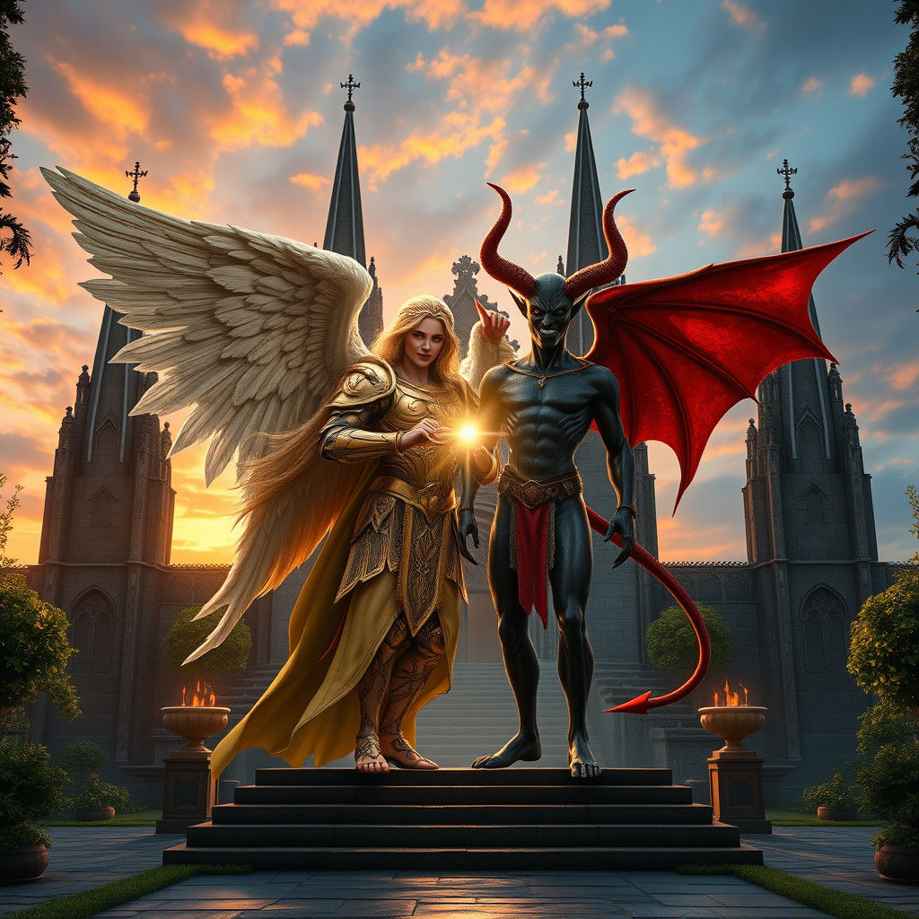 Angel and Devil at Church Entrance