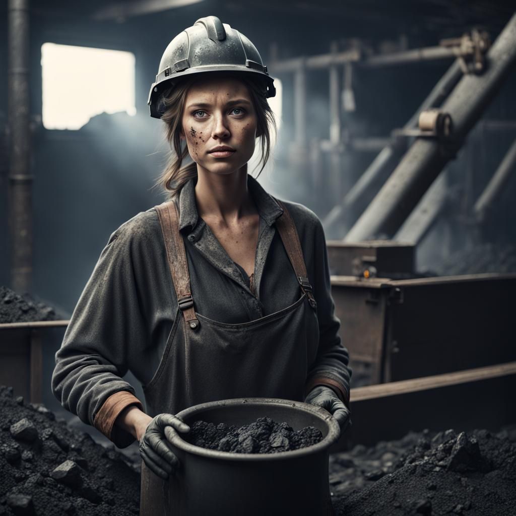 Young Woman Working in Coal Mine