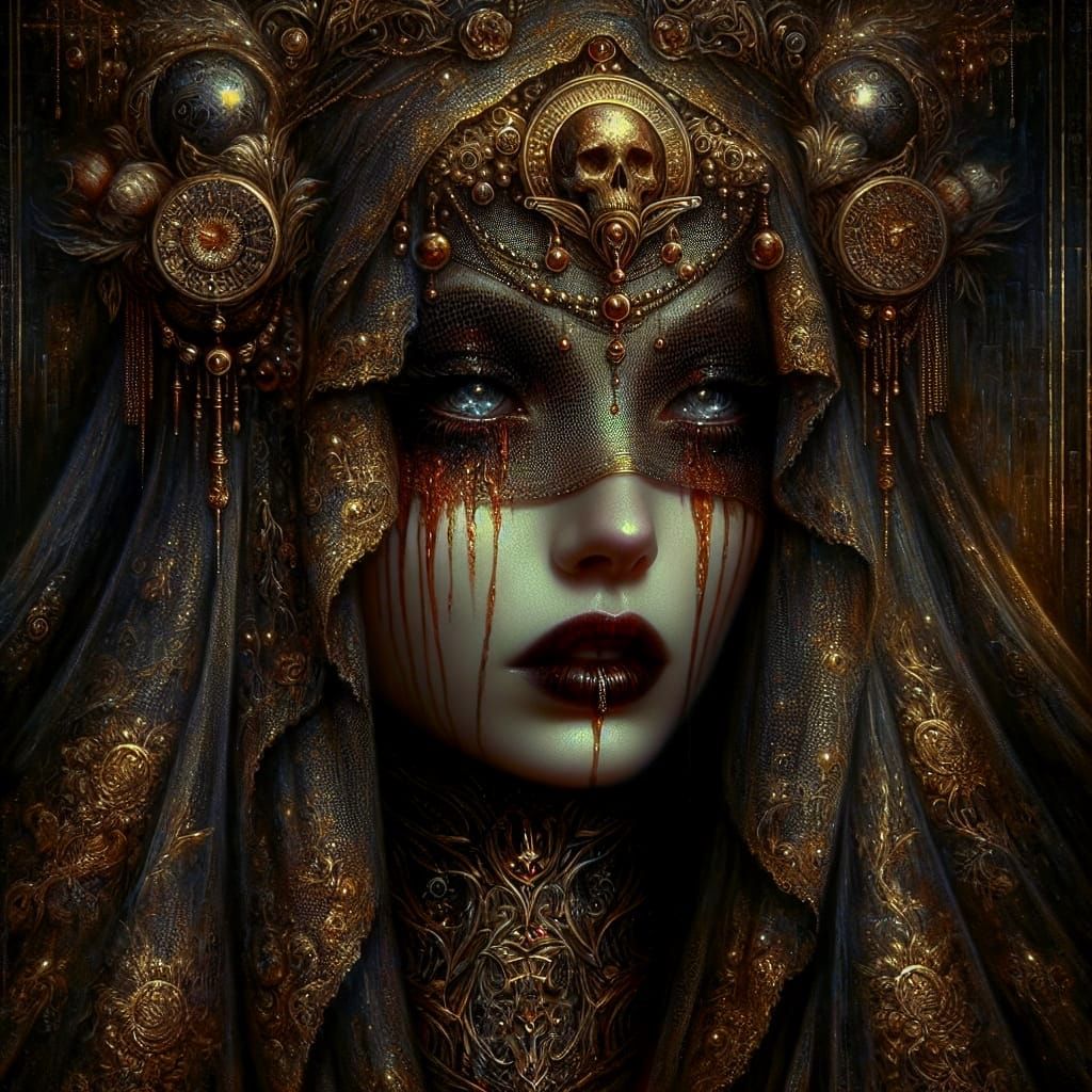 Mysterious Veiled Beauty in Gothic Art Nouveau Style