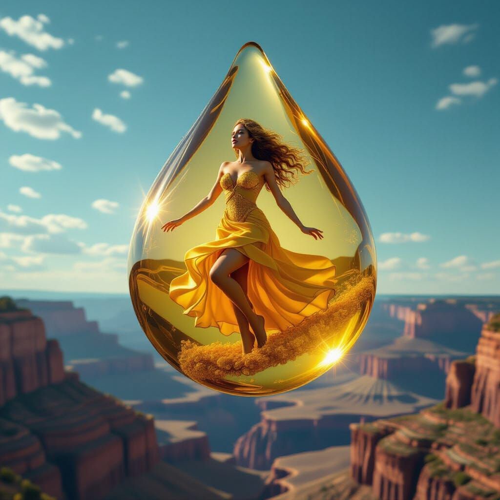 Honey Woman in Amber Droplet Canyon: 8K